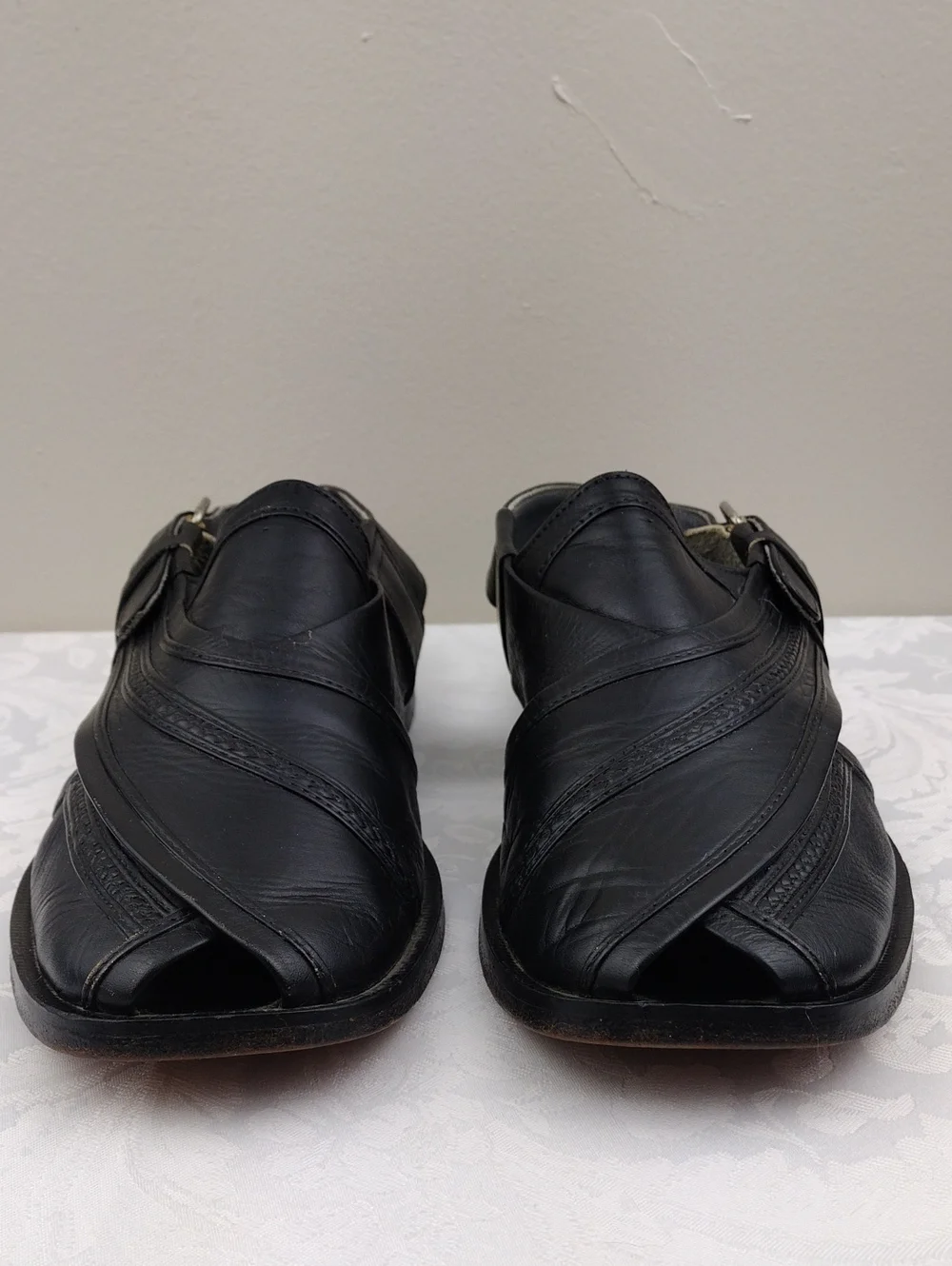 Original English Boot House Peshawari Chappel Black Leather Buckled Sandal Shoe